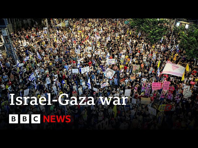 Thousands demand peace during protest in Israel's capital Tel Aviv | BBC News