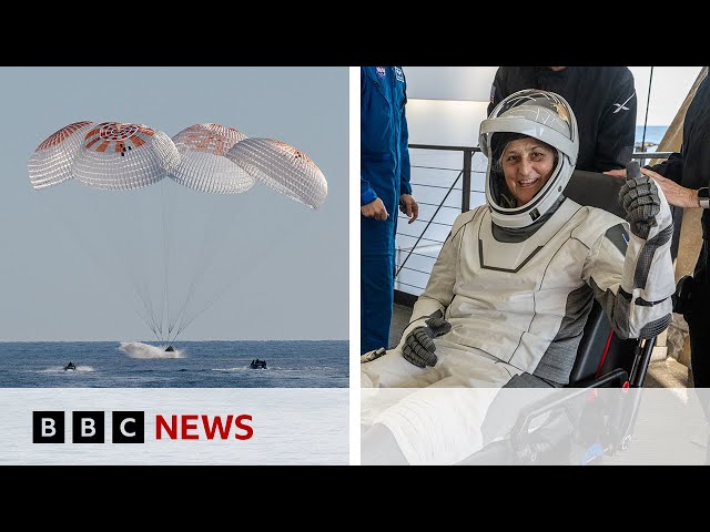 Nasa astronauts return to Earth after nine months in space | BBC News