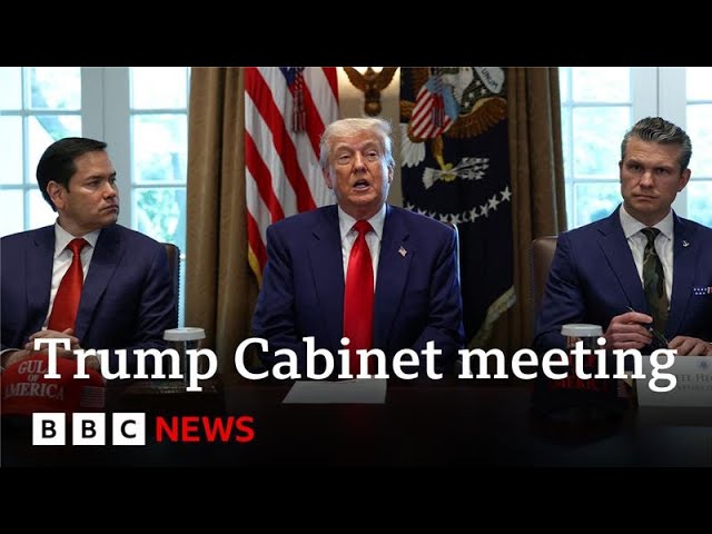 Trump praises tariffs in Cabinet meeting as US economy shrinks for first time since 2022 | BBC News