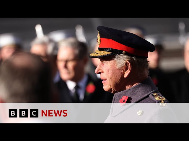 King Charles marks Remembrance Sunday at Cenotaph | BBC News