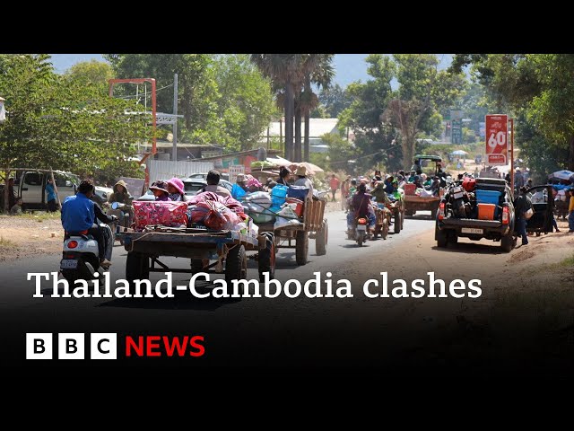 Thousands flee Thailand-Cambodia border after deadly clashes and air strikes | BBC News