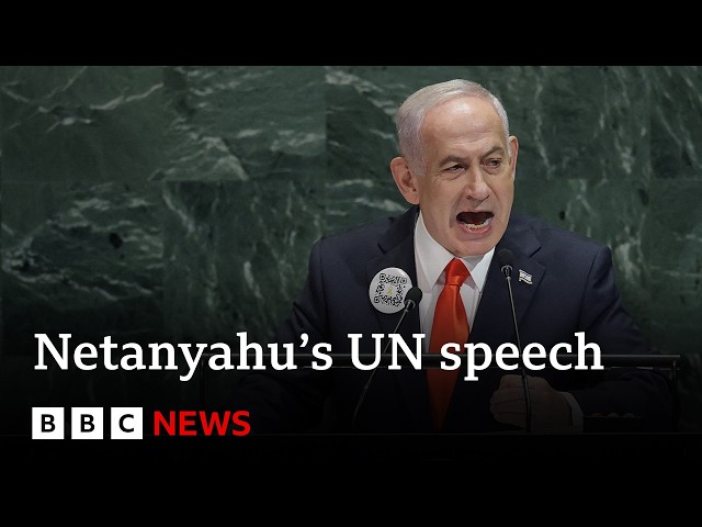 Netanyahu calls Palestinian recognition 'disgraceful', as dozens walk out of UN speech | BBC News
