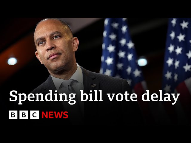 Democratic leader gives marathon speech to delay vote on Donald Trump's spending bill | BBC News